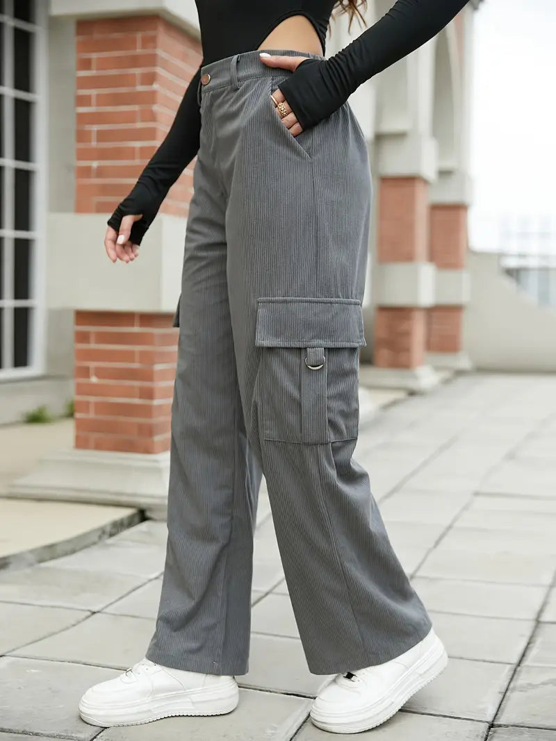Flap Pockets Wide Leg Cargo Pants