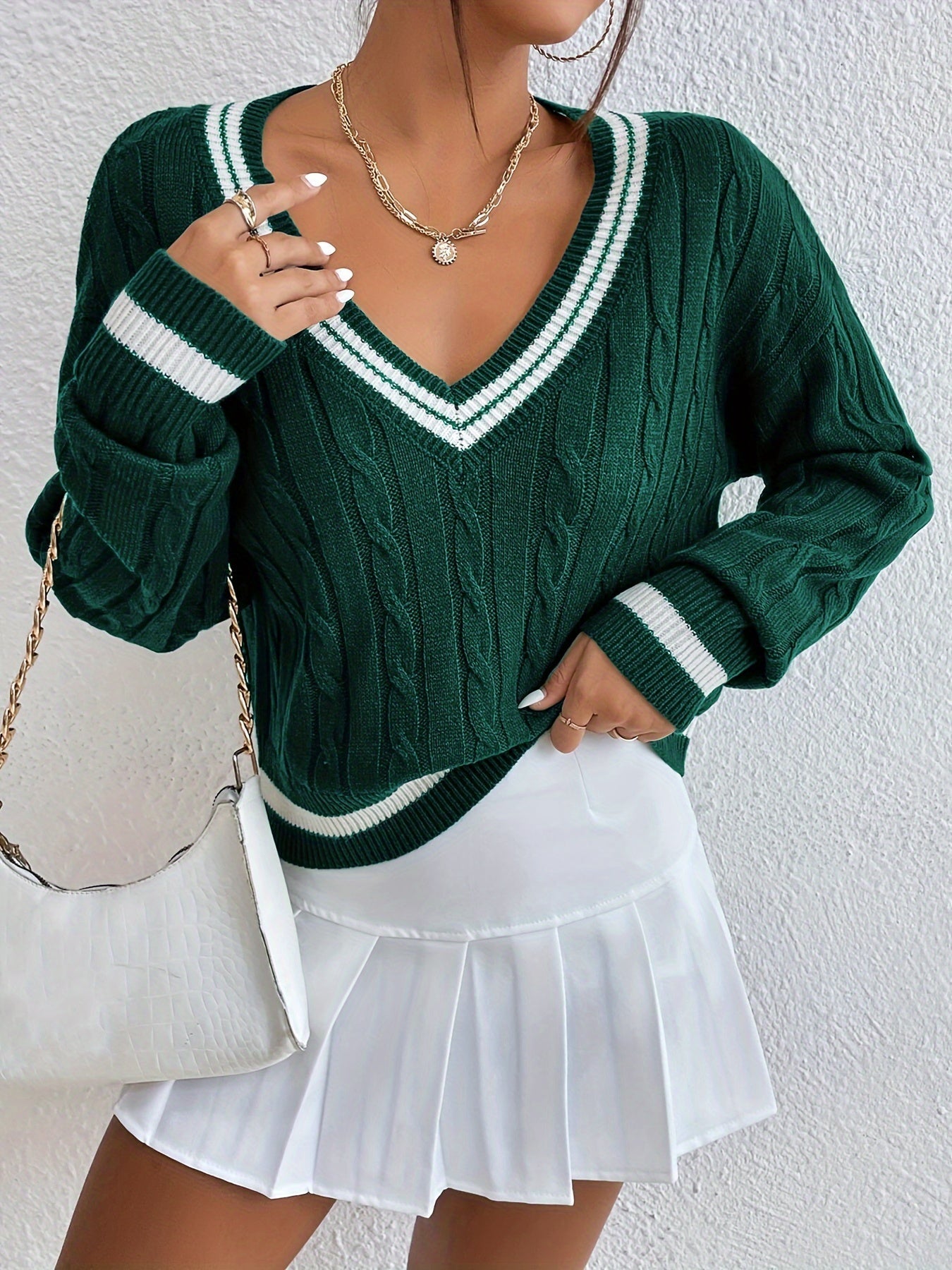 V-Neck Long Sleeve Knit Sweater