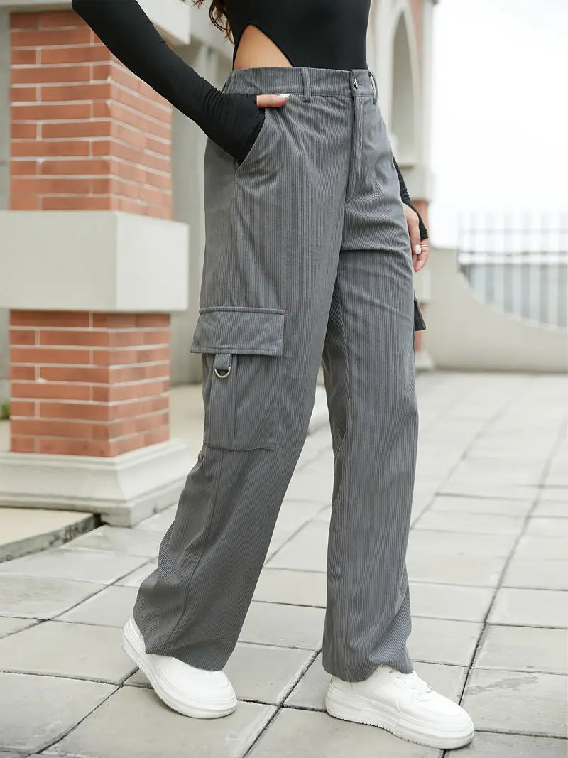 Flap Pockets Wide Leg Cargo Pants