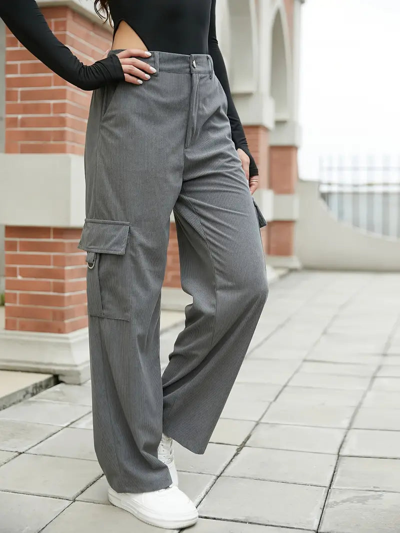 Flap Pockets Wide Leg Cargo Pants